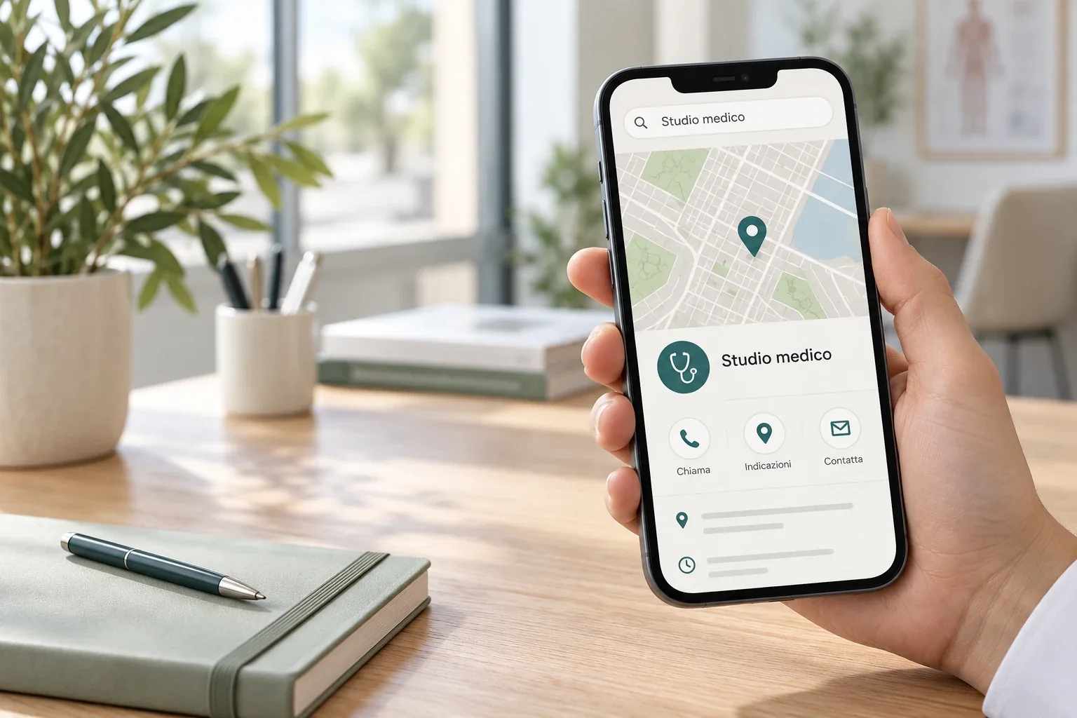Informazioni e mappa di uno studio medico su smartphone